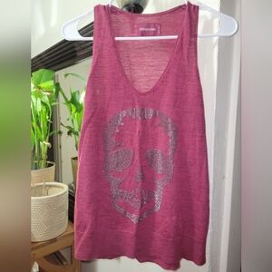Zadig & Voltaire Burgundy Skull Embellished Tank Top S